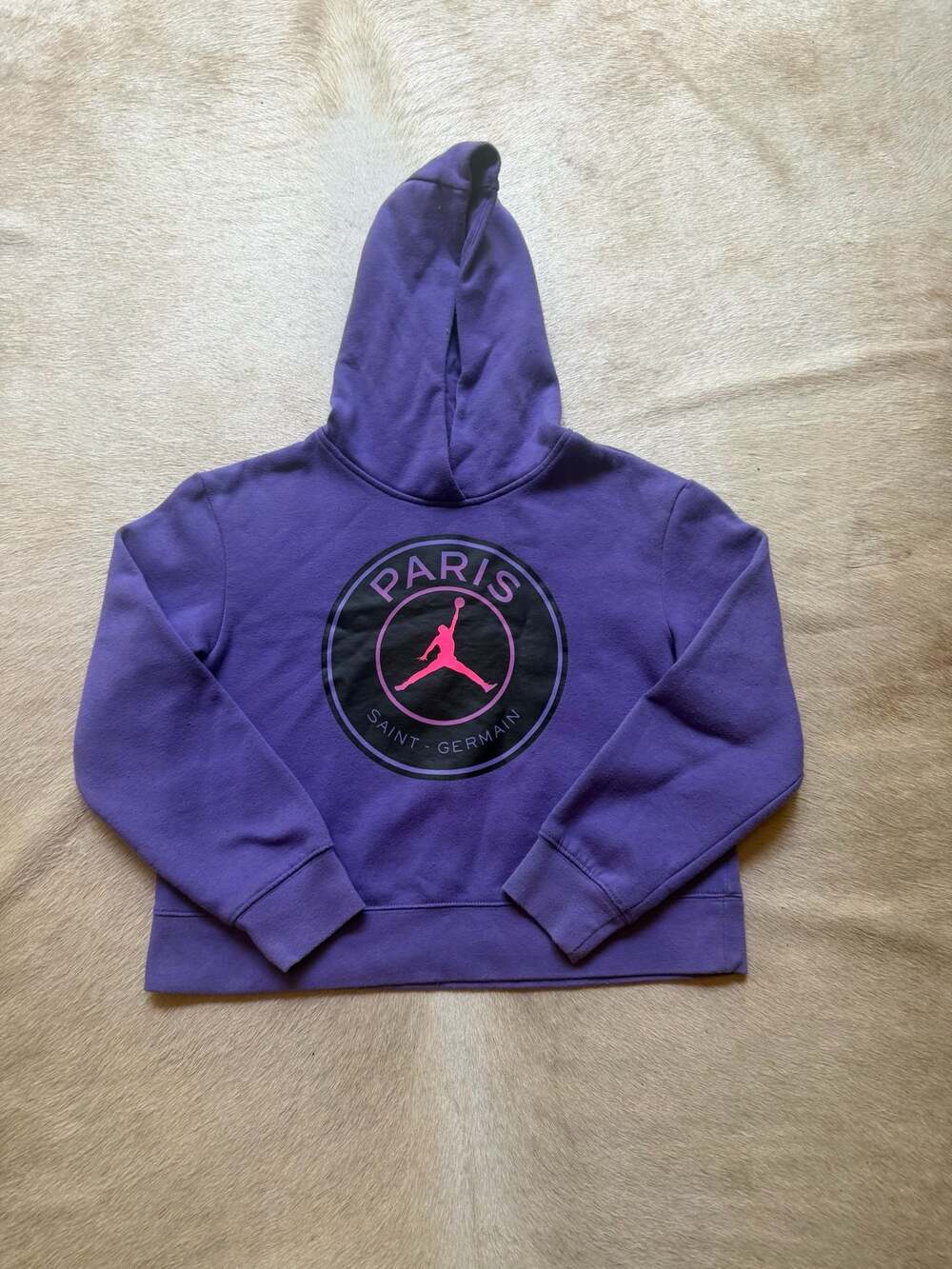 Nike Air Jordan Paris Saint Germain PSG Kids Pullover Fleece Hoodie Purple Size